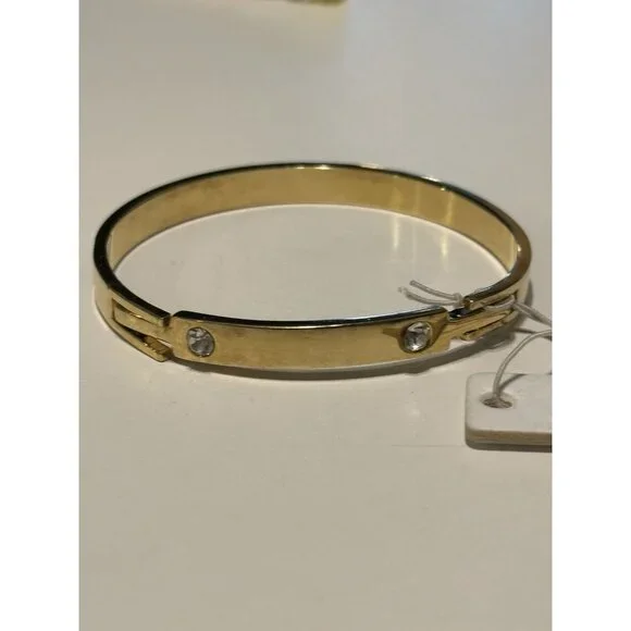 NWT Ann Taylor gold-tone hinged bangle bracelet with crystal accents - Picture 4 of 7